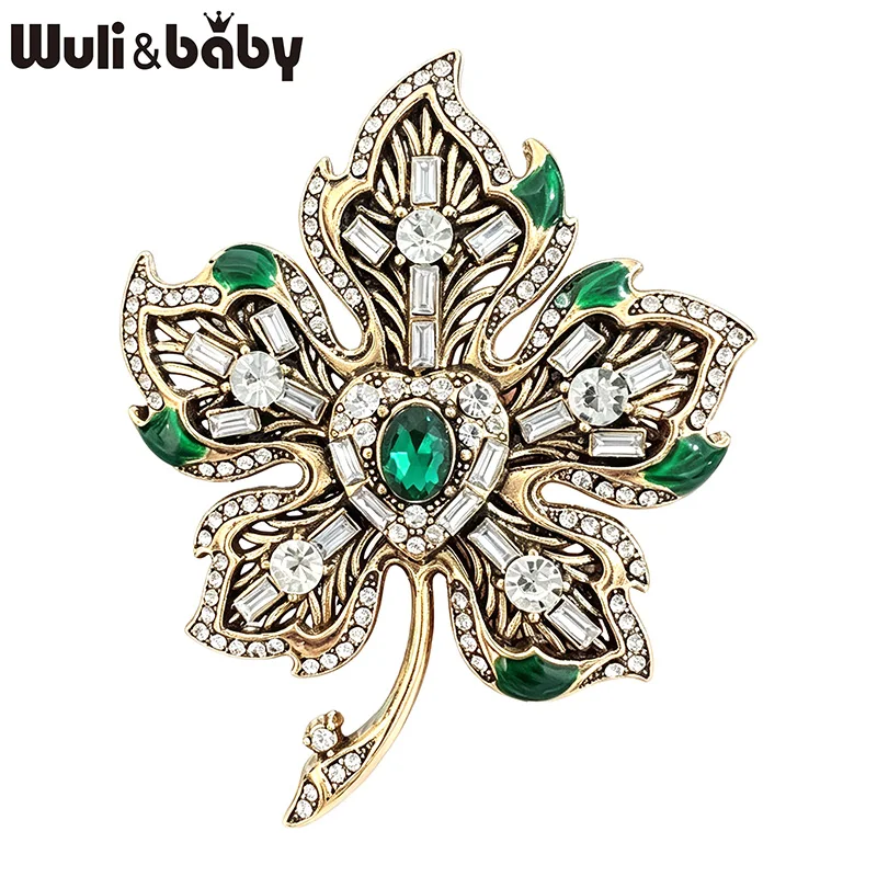 Wuli&baby Vintage Luxury Leaf Brooches For Women Unisex 4-color Rhinestone Maple Plants Party Office Brooch Pins Gifts