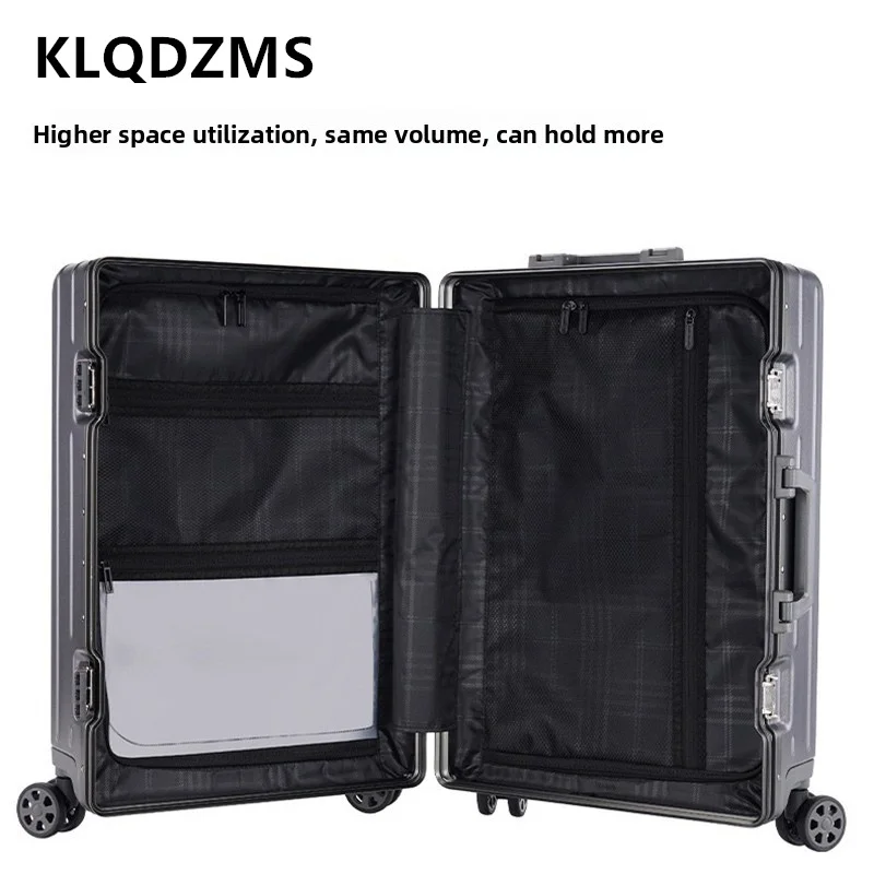 KLQDZMS กระเป๋าเดินทางกรอบอลูมิเนียม Boarding Box 20 "22" 24 "26 นิ้วขนาดใหญ่ความจุรถเข็น ABS + PC กระเป๋าเดินทาง