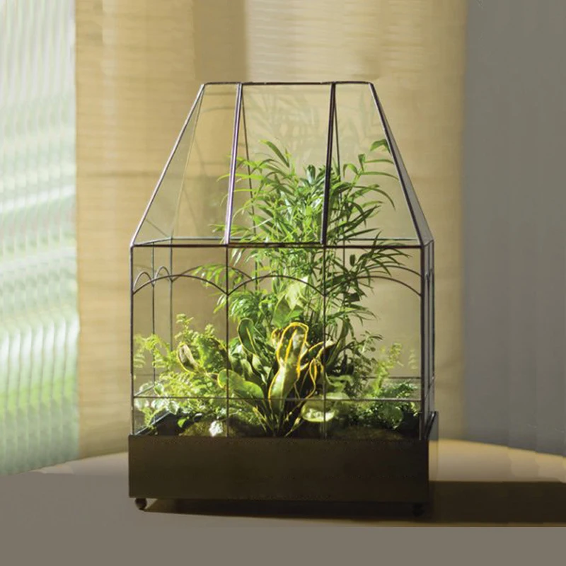 Glass flower house simple geometry plant micro-landscape flowerpot ecological bottle cover decoration blind box storage display