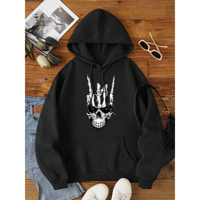 

Classic Skull Finger Rock Band Men Women Hoodie Cute Loose Hip Hop Hoodie Funny Oversize Hoodies Cartoons Warm Streetwear Couple