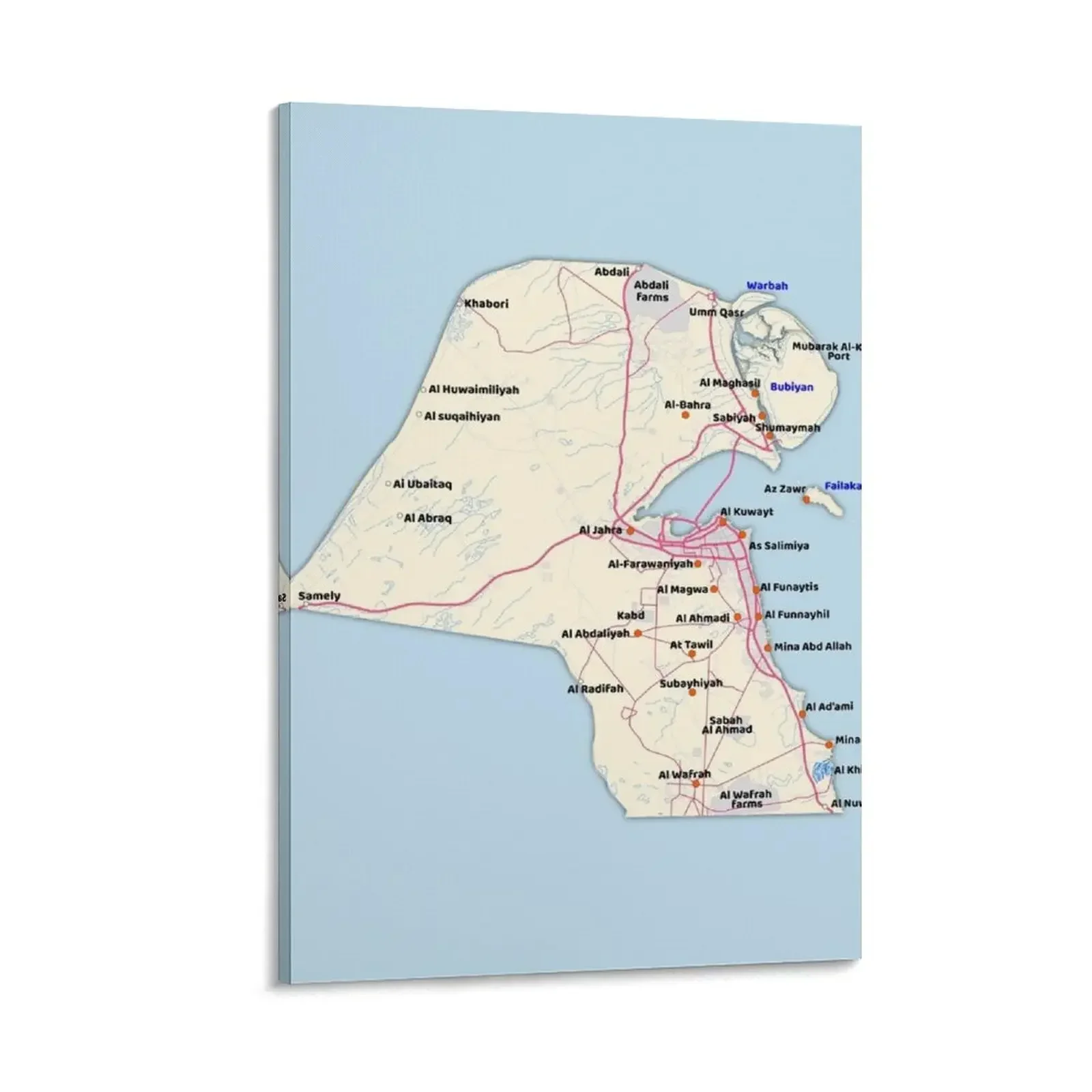 

detailed Kuwait map with road Canvas Painting decorative wall canvases room decorations aesthetic aesthetic room decor