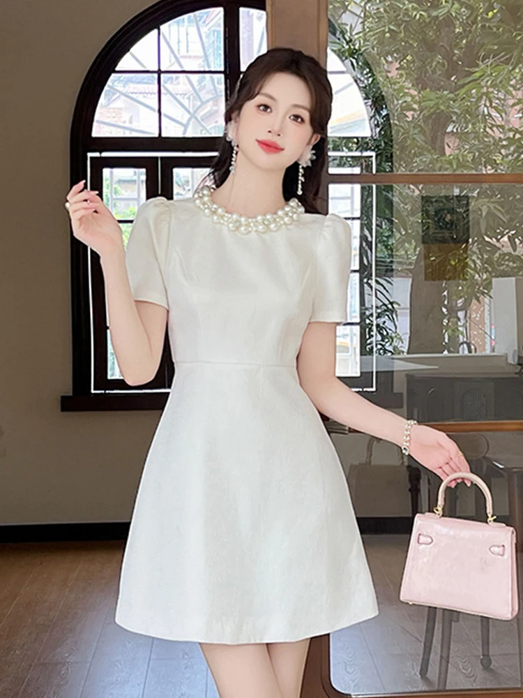 Classic Elegant Luxury Black Evening Dress Women Clothes Mujer Chic Sweet  Pearl Retro Puff Sleeve Slim Mini Party Gown Vestidos - AliExpress 200000345
