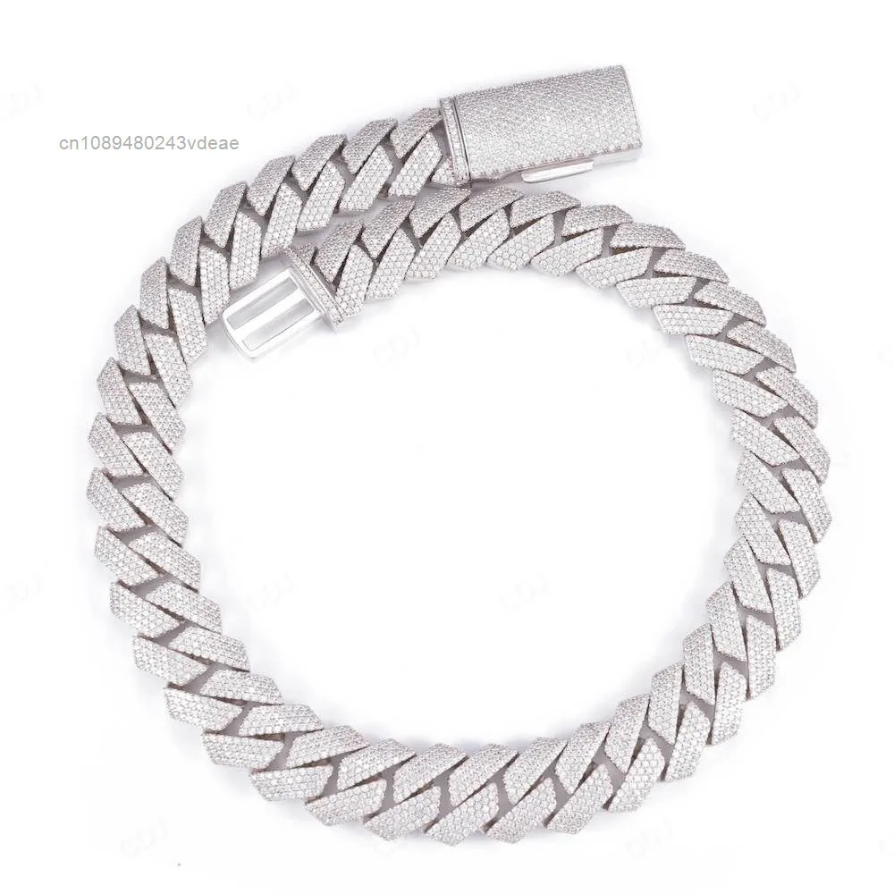 

Factory Wholesale Full Bling Three Rows Iced Out 18mm Width 20 Inch Moissanite Diamond Hip Hop Cuban Link Chain Necklace