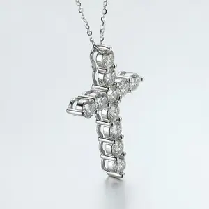 Full Moissanite Cruz Panger Halskette für Frauen, Silberstromstelling 925, 18k Weißgold, original plattierter, feiner Schmuck 10 Hauptverkaufshalskette Weißgold 18K - №3