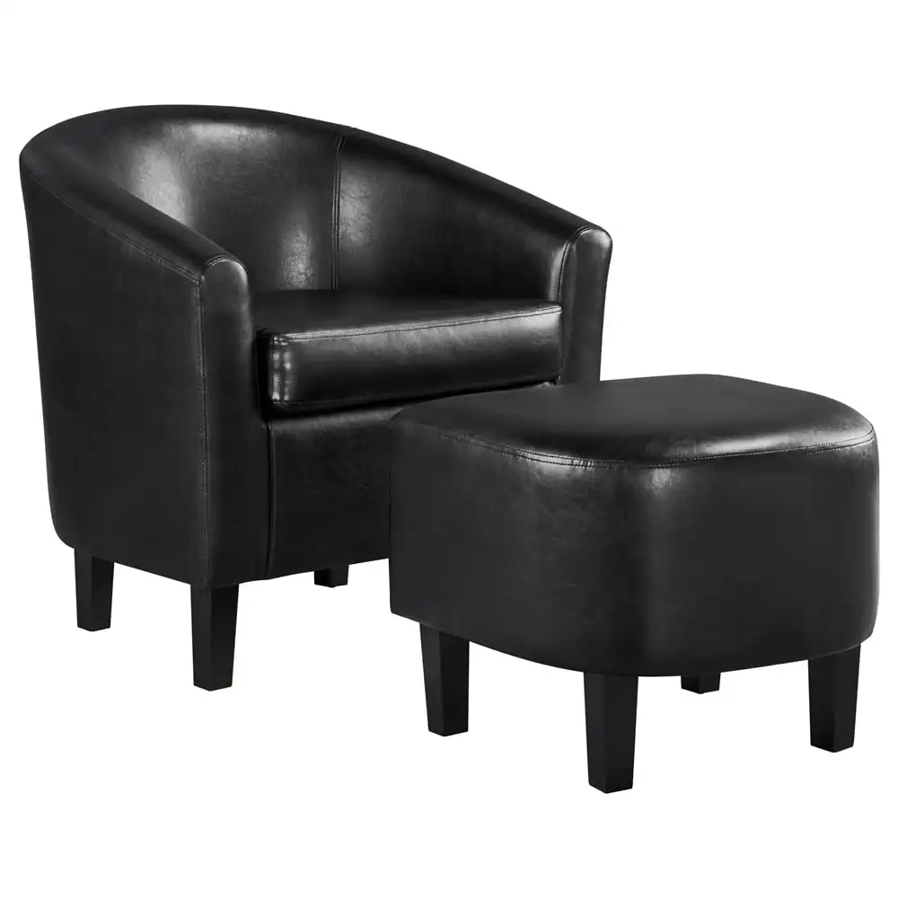 Accent Chair, Faux Leather Highly Elastic Sponge Fill, Armchair and Ottoman Set of 2, Accent Chair