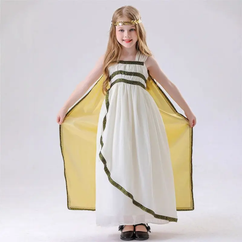 زي تنكري للهالوين على شكل إلهة قديمة للأطفال والكبار، زي للأداء المسرحي التقليدي والرقص