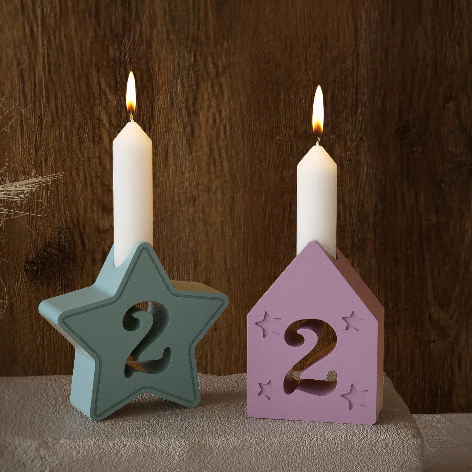 Star Candlestick Silicone Mold DIY Epoxy Resin Digital 1234 House Pentagram Candle Holder Mold Aromatherapy Ornament Gypsum Mold