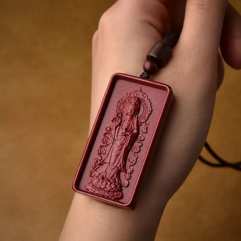 Authentic-Sitting Bodhisattva Pendant Necklace Purple Gold Sand Guanyin Ornament