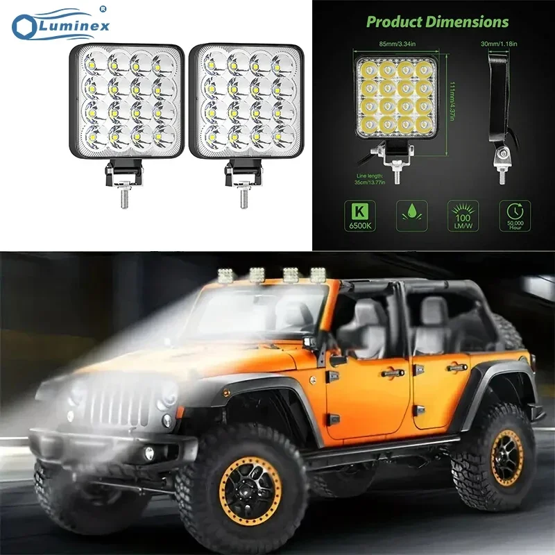 

12-24V 48W LED Work Lights for Car, Square Light Pods,Off-Road Lights for Truck Off-Road Vehicle ATV SUV UTV 4WD Boat Tractor