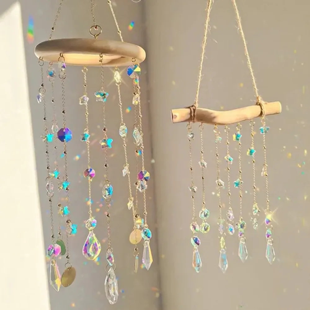 Dreamy Star Crystal Sun Catcher Rainbow Light and Shadow Refraction Pendant Crystal Wind Chime Female Bedroom Window Wall Decor