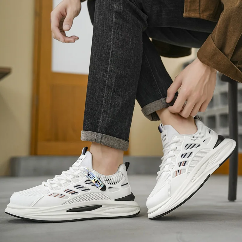 남성 운동화 패션 야외 캐주얼 신발 통기성 메쉬 스포츠 운동화 남성 가황 신발 플랫폼 테니스 신발