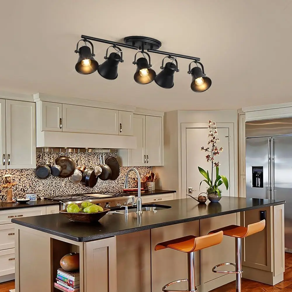 5등 트랙 조명 키트 조정 가능한 회전식 천장 조명 현대 산업 스타일 거실 침실 복도 홈 장식