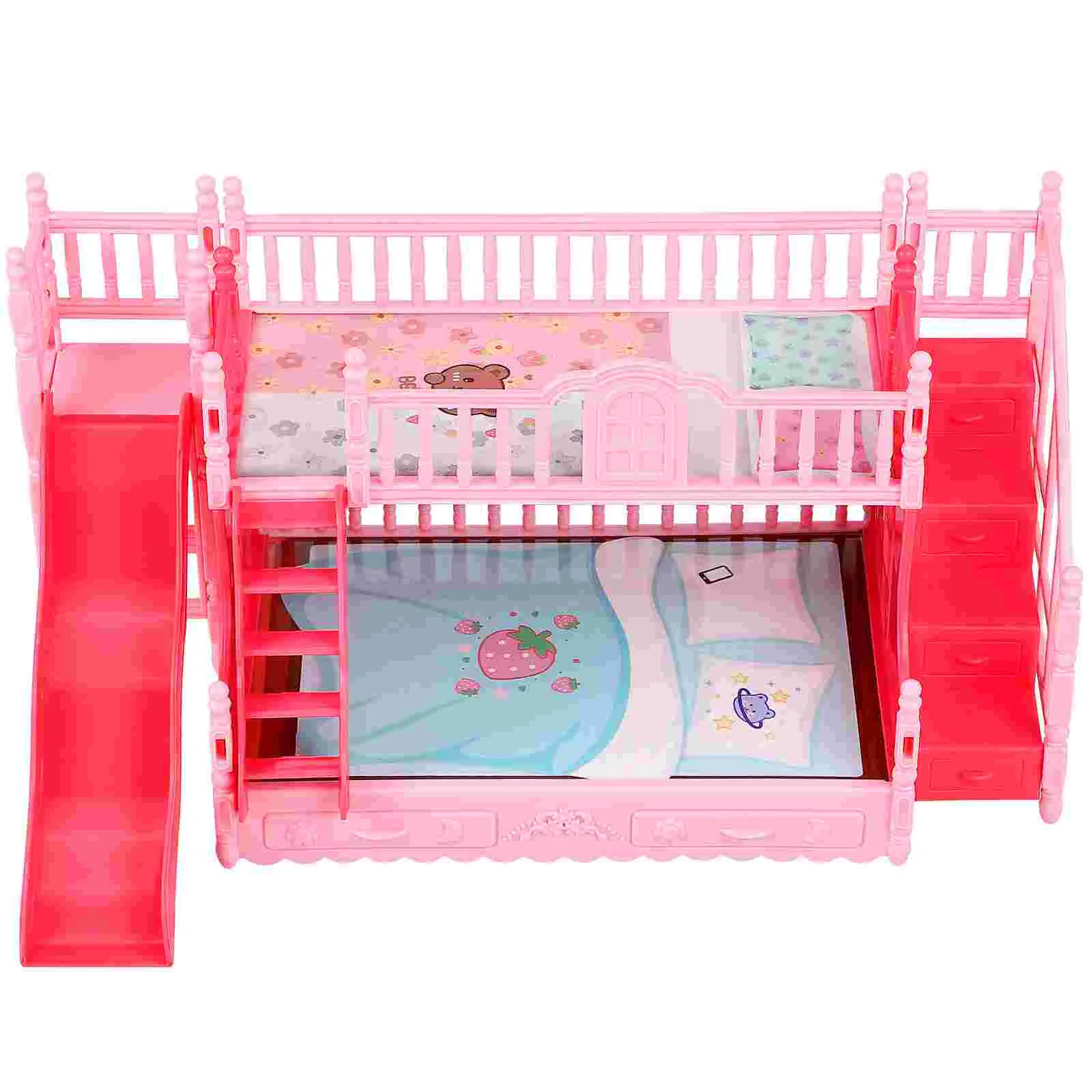 Bunk Bed Mini House Furniture Ornament Toy Room Model Abs Miniature Baby Dolls for Girls