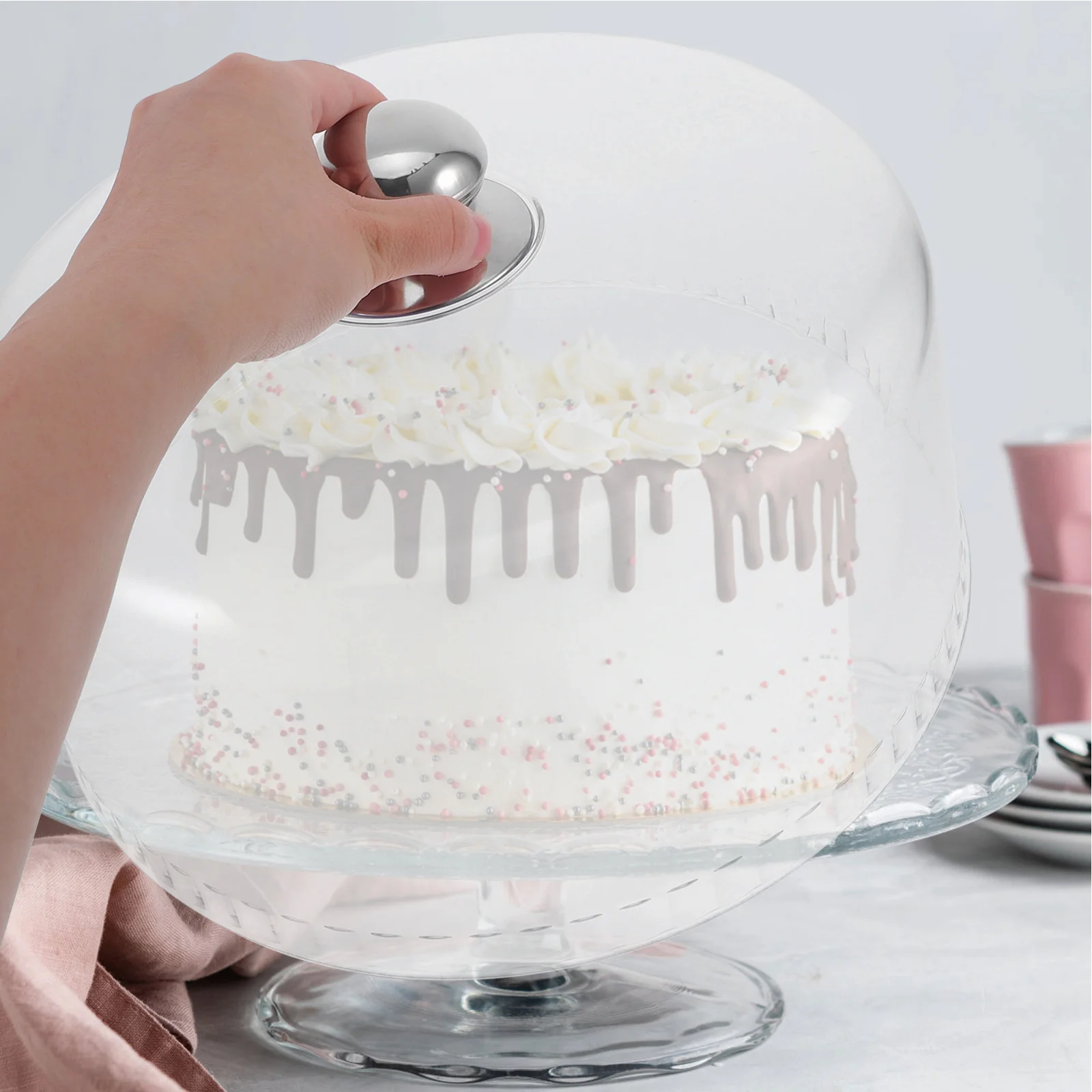 

Food Dust Cover Clear Plastic Dome Cake Stand Cover Reusable Dessert Cheese Container For Buffet Wedding Party Cake