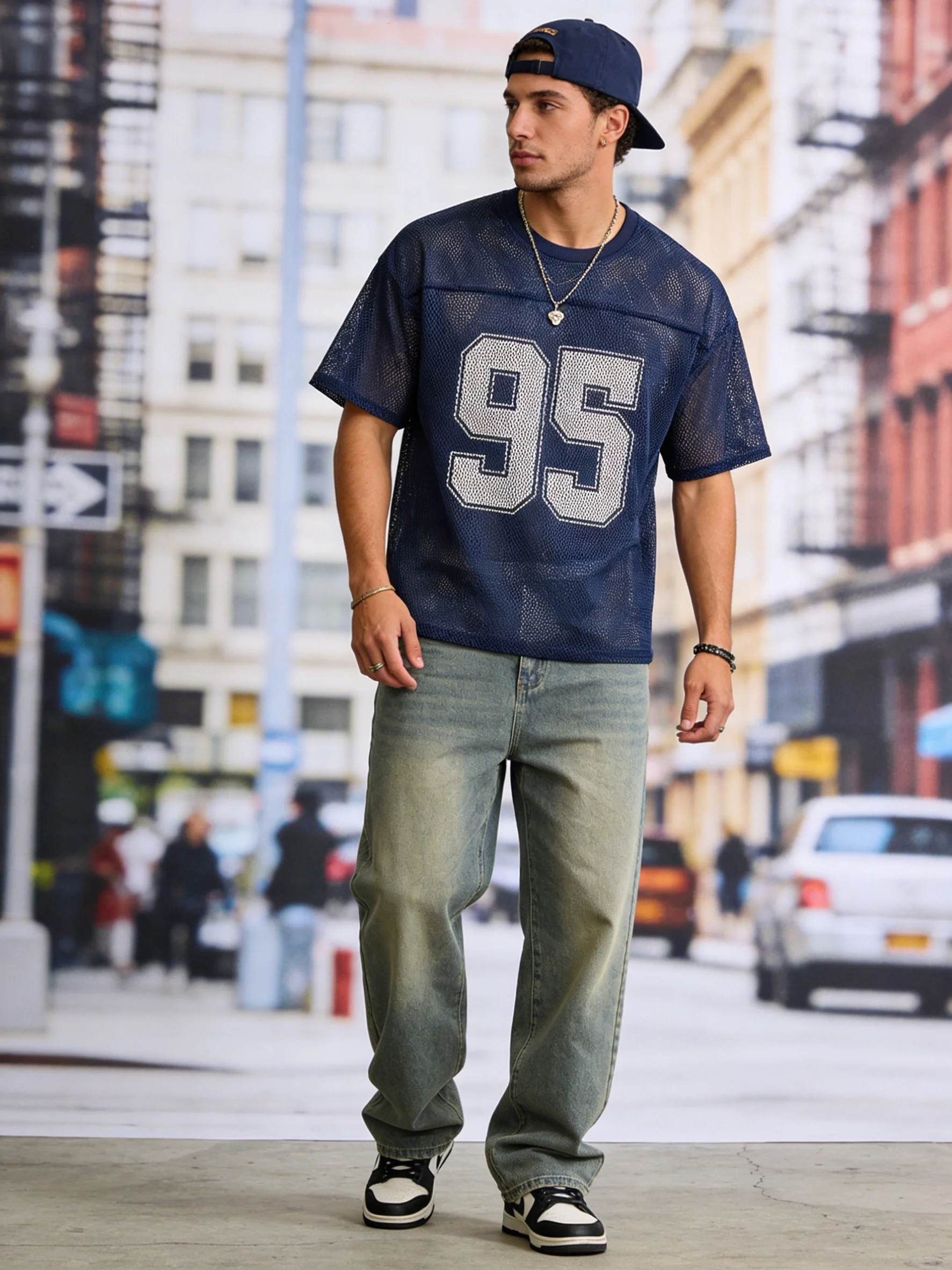 Herren Mesh T-Shirt Sommer Casual Sport Kurzarm Atmungsaktiv 95% Bedruckt Locker Sitzend Streetwear für Tägliches Training Outdoor-Aktivitäten – Detail 2