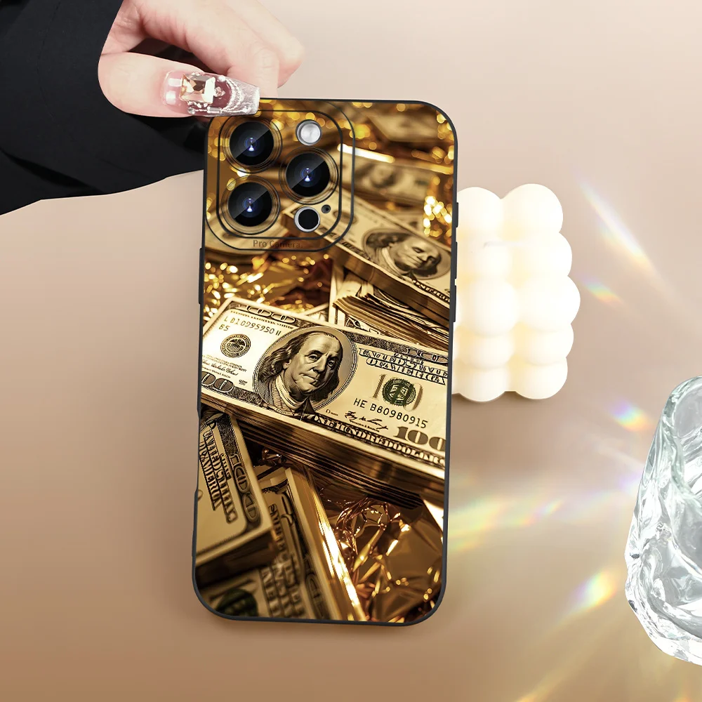 الذهب الدولار الأمريكي الأوراق النقدية طباعة تصميم جراب هاتف آيفون 16 15 14 13 12 11 برو ماكس X XS XR 15 زائد 16e سيليكون غطاء ناعم #4