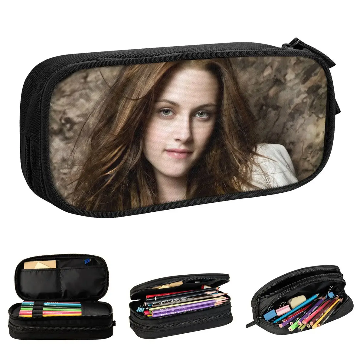 Kristen Stewart Pencil Case Creative The Twilight Saga Bella Pen Box Bags for Student Large Storage Office Zipper Pencilcases