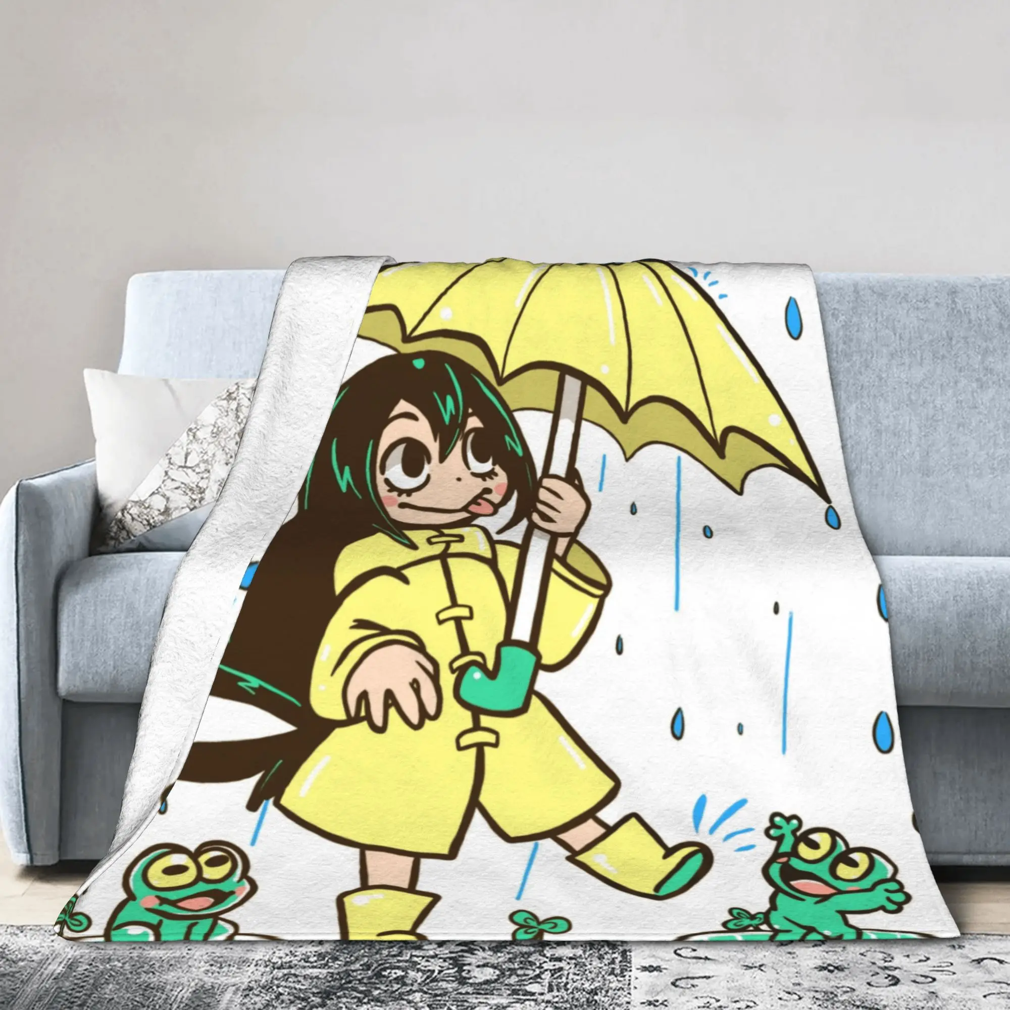 Best Frog Girl Tsuyu Asui Blanket Boku no MHA Anime Plush Awesome Warm Throw Blanket for Bedding Lounge Decoration,