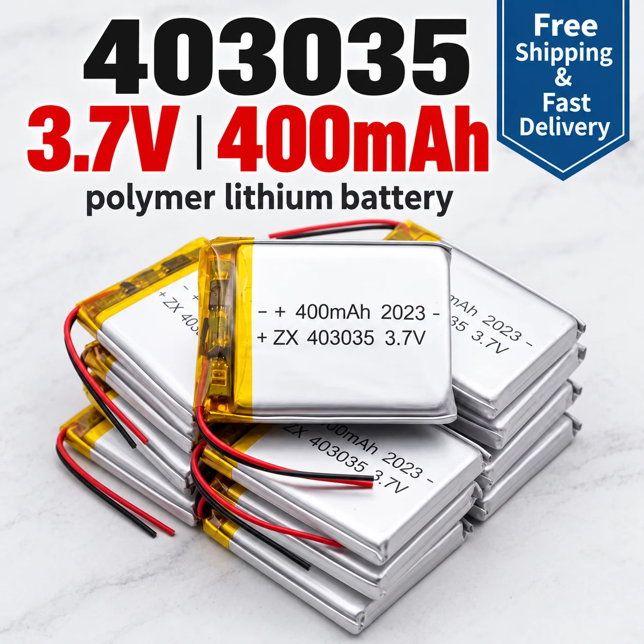 403035 Lithium Polymer Battery 3.7V 400mAh PH-2P Plug for Smart Band, Massage Instrument & Loudspeaker