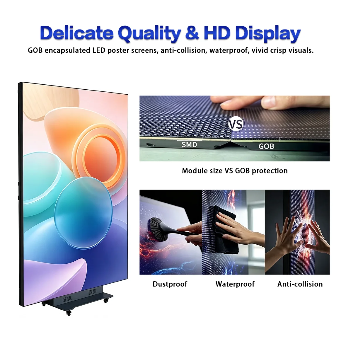 Tri-fold LED poster screen GOB coated car booth promotional screen P1.538 HDR10 + 600CD brightness 2-year warranty