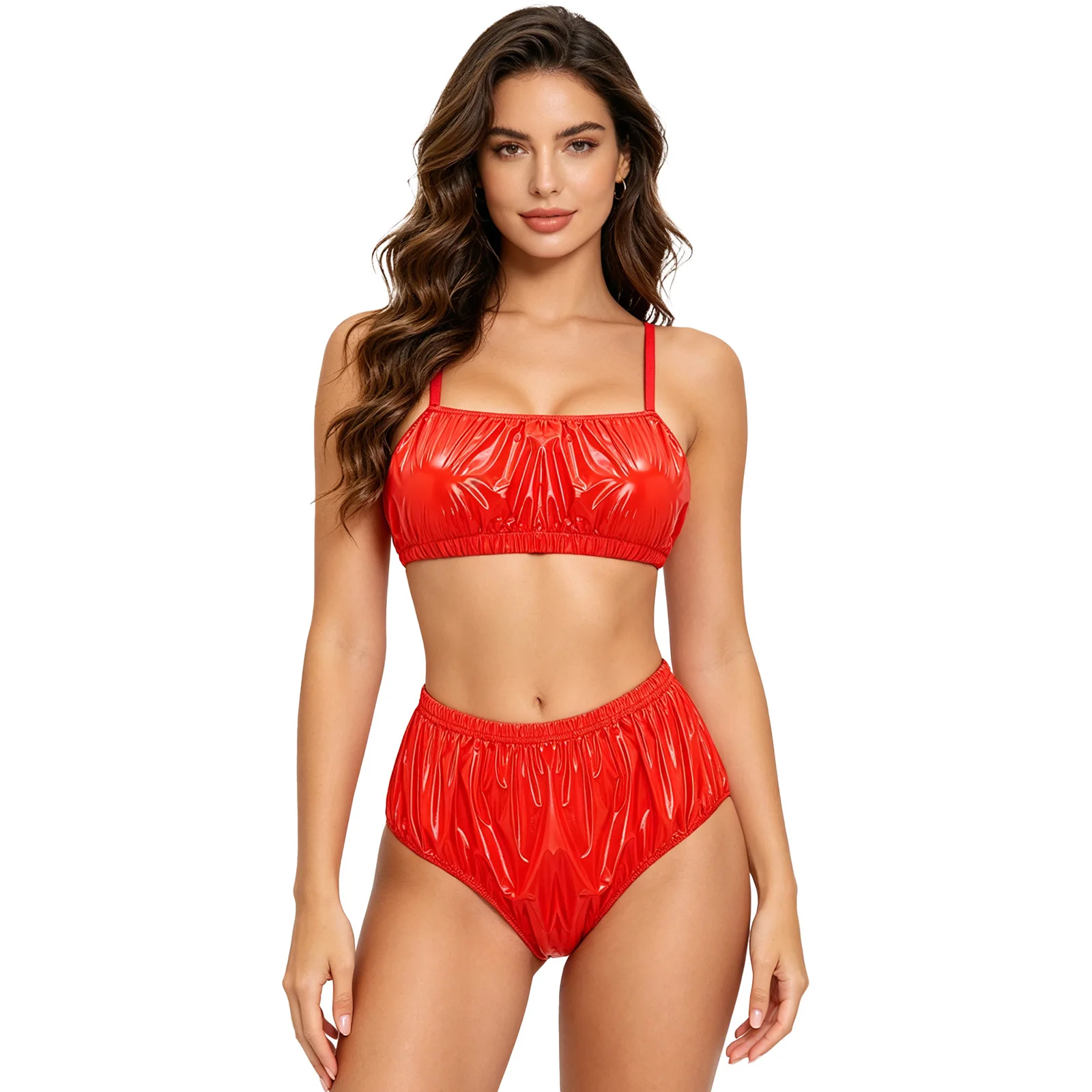 2 Piece Bikini Set for Women Waterproof Adjustable Spaghetti Straps Wirefree Bra with Swim Bottoms Bikini Bathing Suit Beachwear