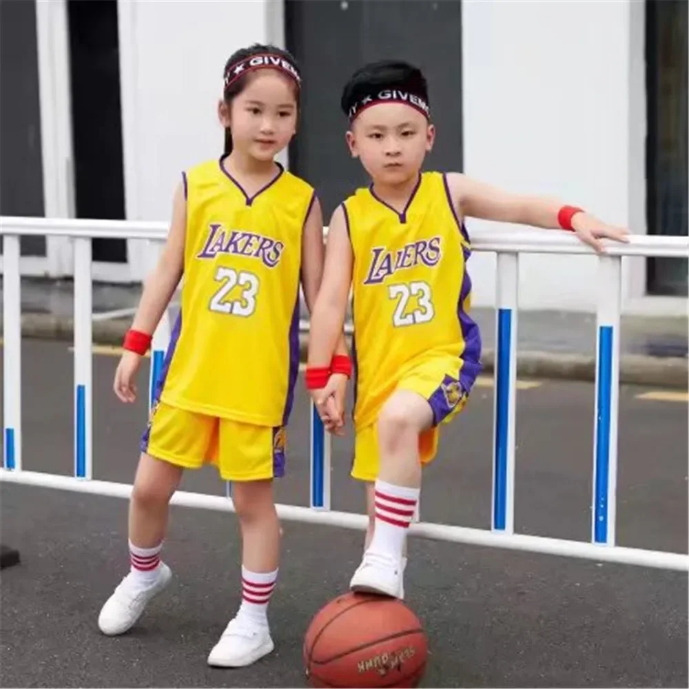 NEW 24/25 Children\'s clothing suit boy girl Fans Basketball Jerseys Lakers 23  game team uniform training  Vest and shorts