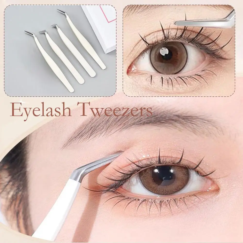 False Eyelash Tweezers For Fake Eyelashes Extensions Individual Curved Strip Lashes Clip Tongs Nail Art Makeup Tool K8J5