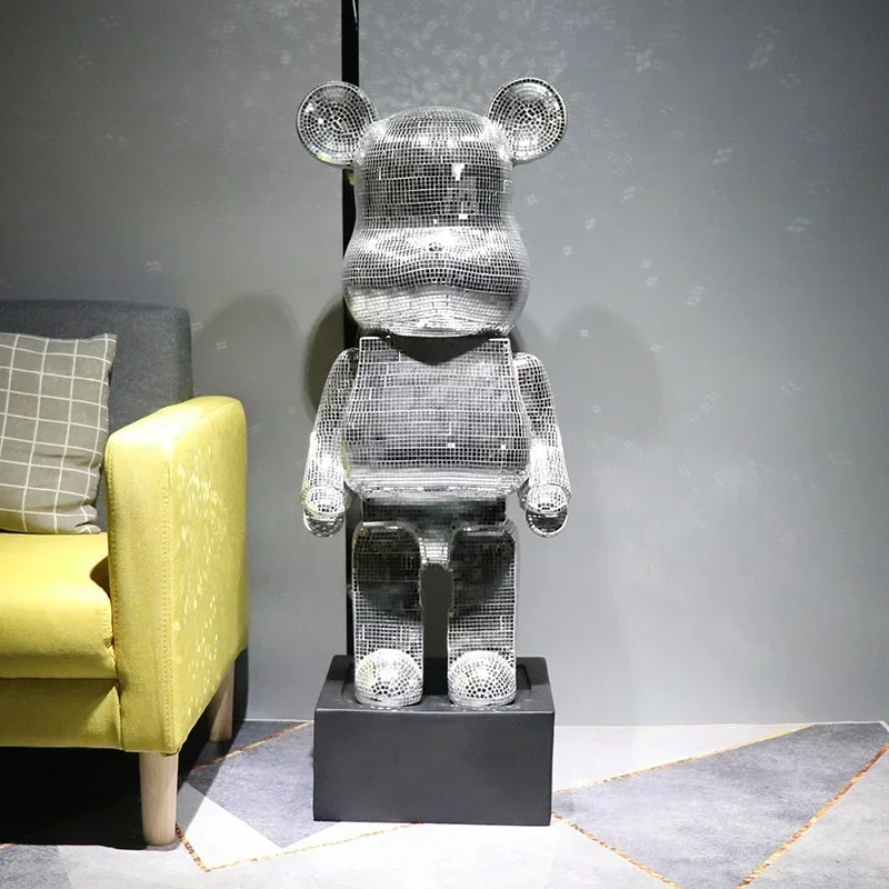 

80cm Large Mirror Bear Figurine Aesthetic Violent Bear Statue Reflective Sculpture Luxury Living Room Decoration Home Ornament