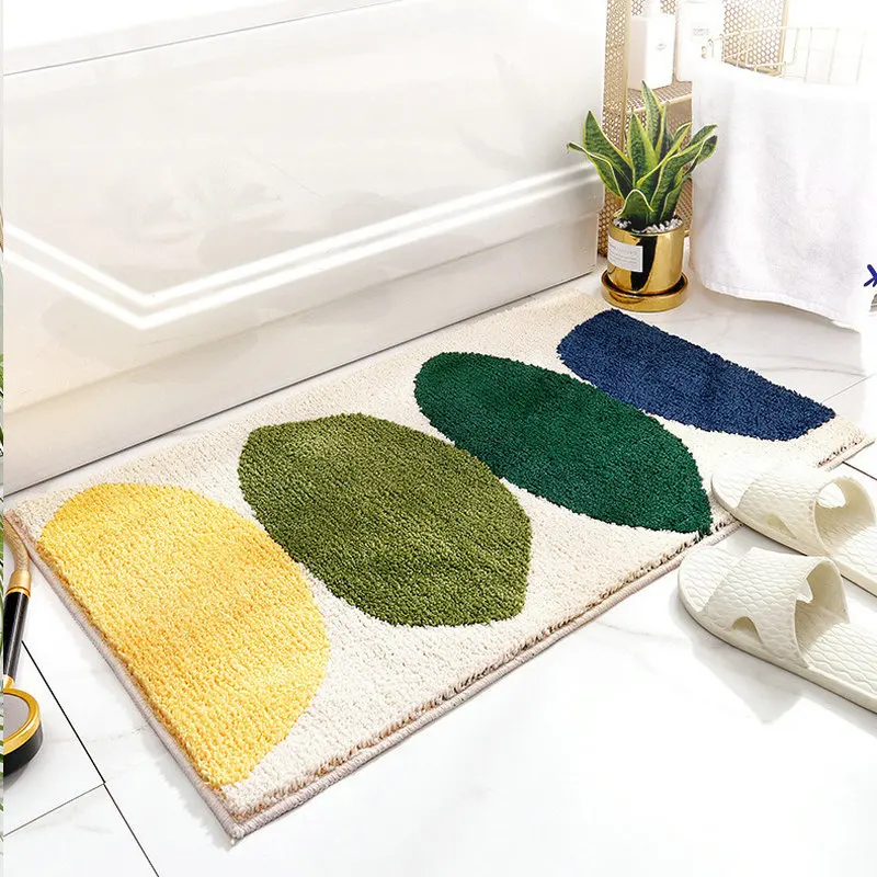 

Soft Green Leaves Tufted Bath Mat Non-Slip Absorbent Microfiber Bathroom Rug Home Entrance Doormat Washstand Floor Mat