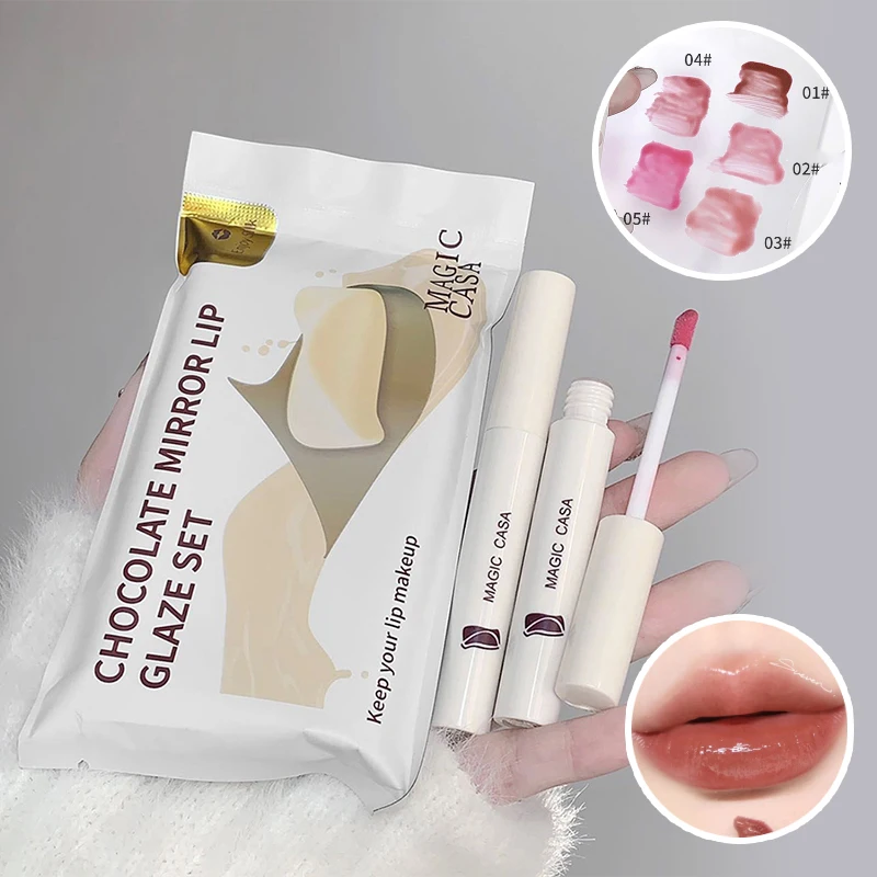 Magic Casa Lápiz labial de cristal con brillo de agua, espejo de chocolate blanco, 5 unidades. Color Pergunte naturalmente la taza, Make You Look White. Los labios no están teñidos