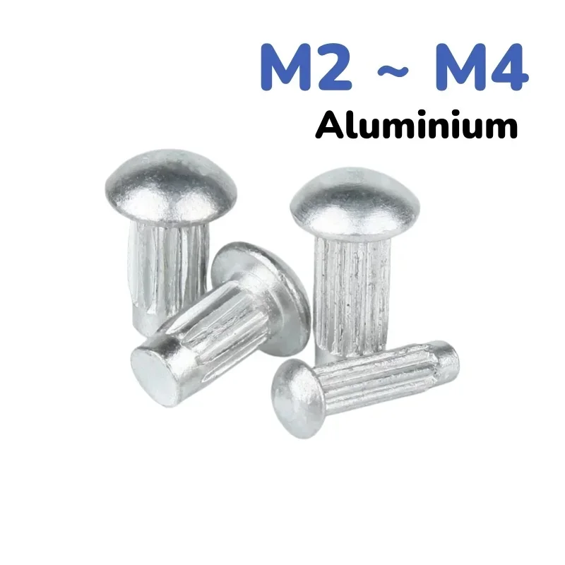 Aluminium-Vollnieten mit gerändeltem Schaft, halbrundem Kopf, M2, M2.5, M3, M4 für Namensschilder und Etiketten