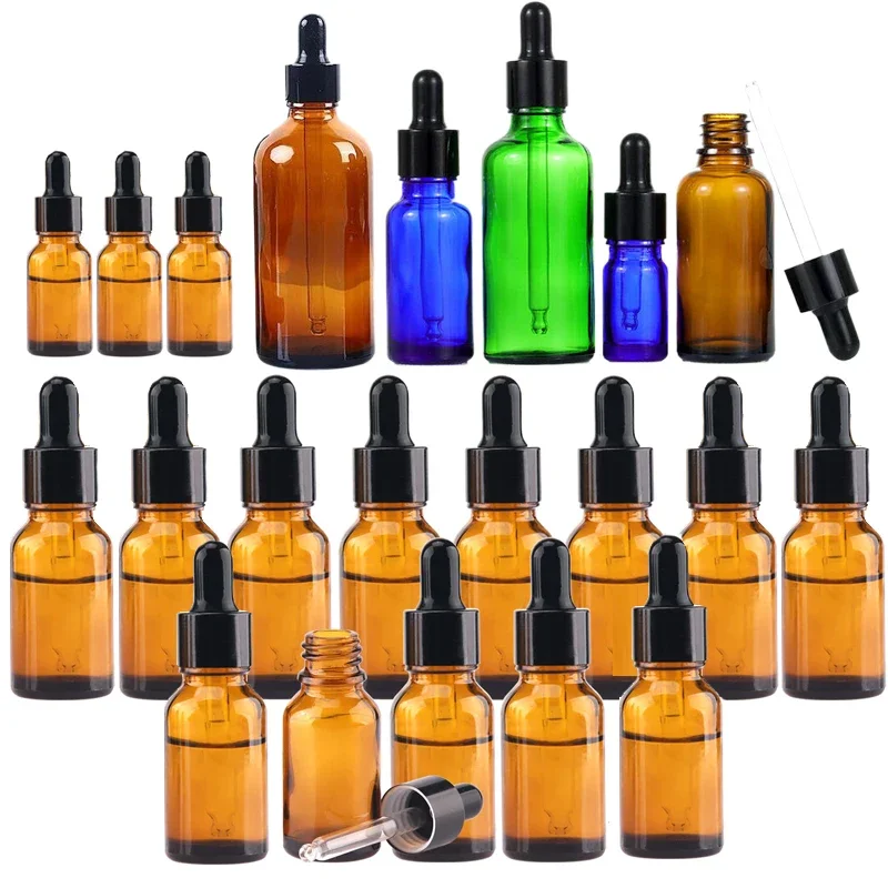 5Pcs Portable 5ml-100ml Empty Glass Essential Oils Dropper Bottles Mini Tincture Vials Travel Sample Container For Aromatherapy