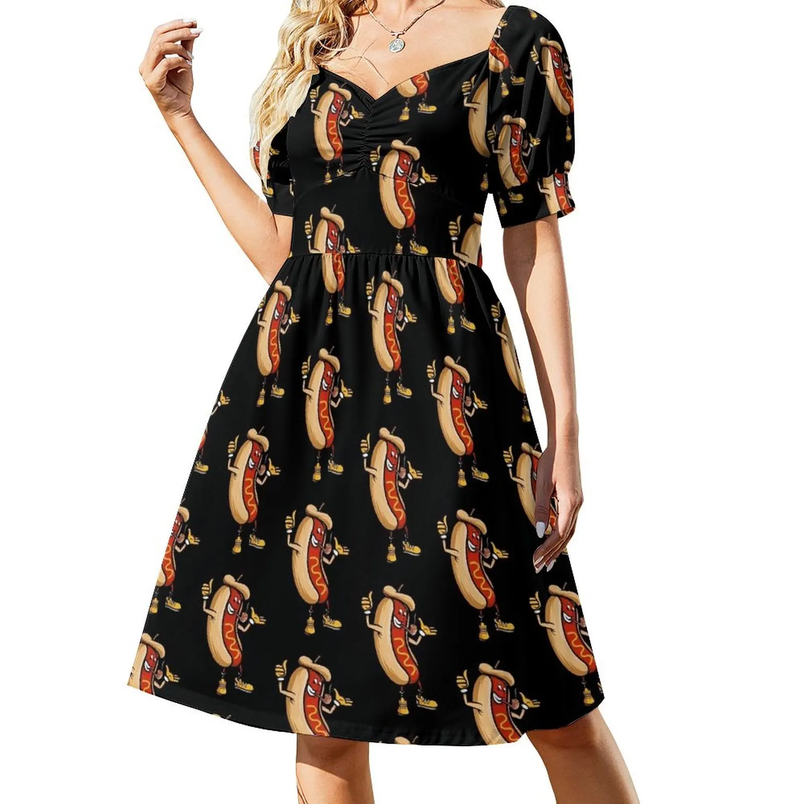 

Funny Hot dog and Bun Press, I'm Just Here For The Hot Dogs Short Sleeved Dress Dress vintage Womens dresses Dress