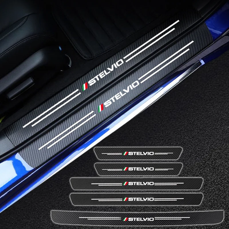 Car Door Sill Threshold Decals For Alfa Romeo Stelvio 2017 2018 2019 2020 2021 Carbon Fiber Stickers AutoTurning Accessoires