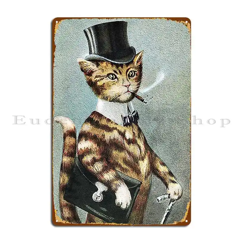 Anamorphic Male Cat In Top Hat Fancy Vintage Postcard Print Art Metal Plaque Poster Design Pub Classic Classic Tin Sign Poster