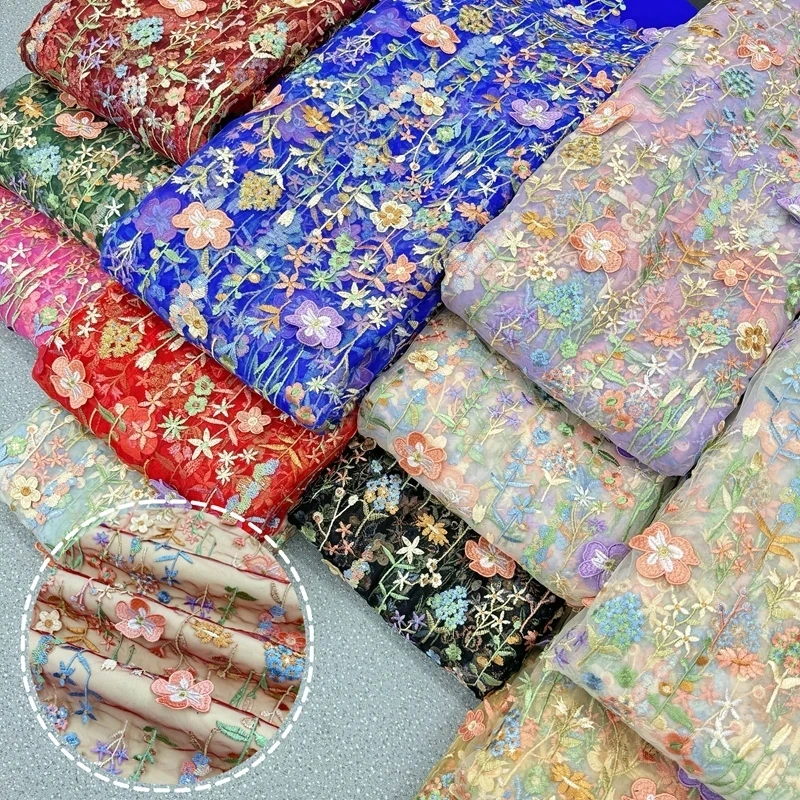 130cm Width Small Floral Lace Fabric Embroidery Mesh Handmade DIY Bag Tablecloth Garment Fabric