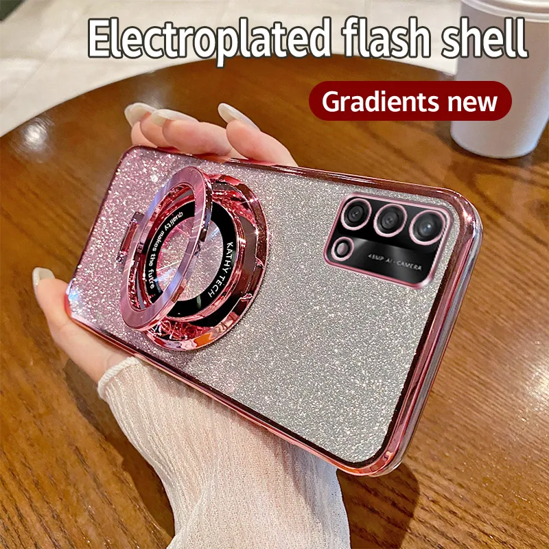 For OPPO A74 4G Casing Electroplating Soft Glitter TPU Phone Back Luxury Cover OPPO A95 4G CPH2219 Phone Case Bracket Magnetic image 2