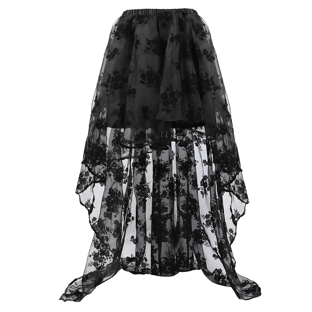 

Women Steampunk Gothic Vintage Corset Skirt Floor Length Sexy Wedding Party High Low Floral Lace Fashion