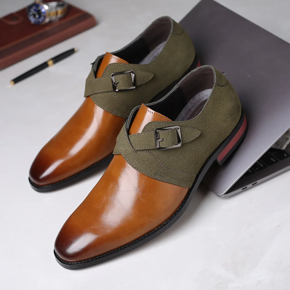 

Men's Casual Breathable Soft Formal Leather Shoes Large Size Suit Colorblocking Single Shoes