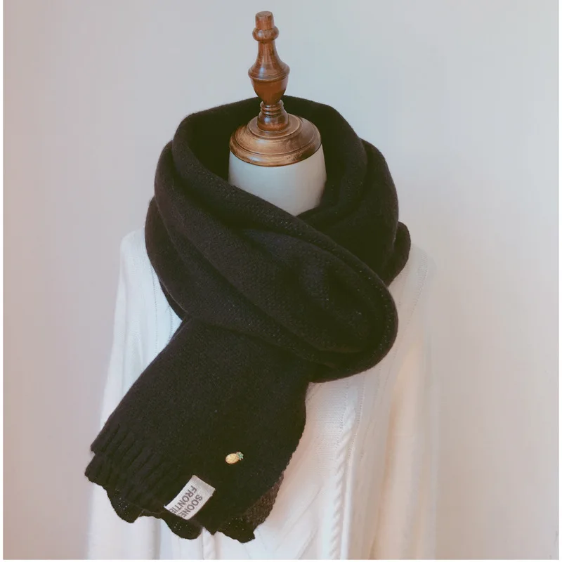 Women Solid Cashmere Scarves Lady Winter Thicken Warm Soft Pashmina Shawls Wraps Pink Black Female Knitted Wool Long Scarf