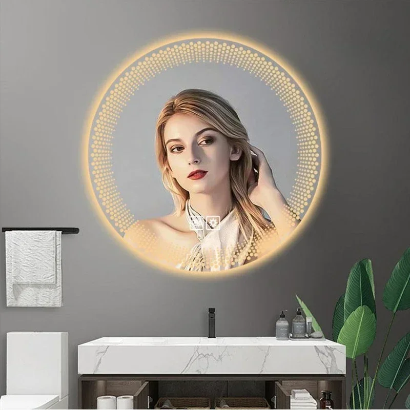 

Led Round Vanity Mirror with Lamp Shower Mirror New Makeup Mirror Wall-mounted Decoration Bathroom Vanity Mirror Wall-mounted