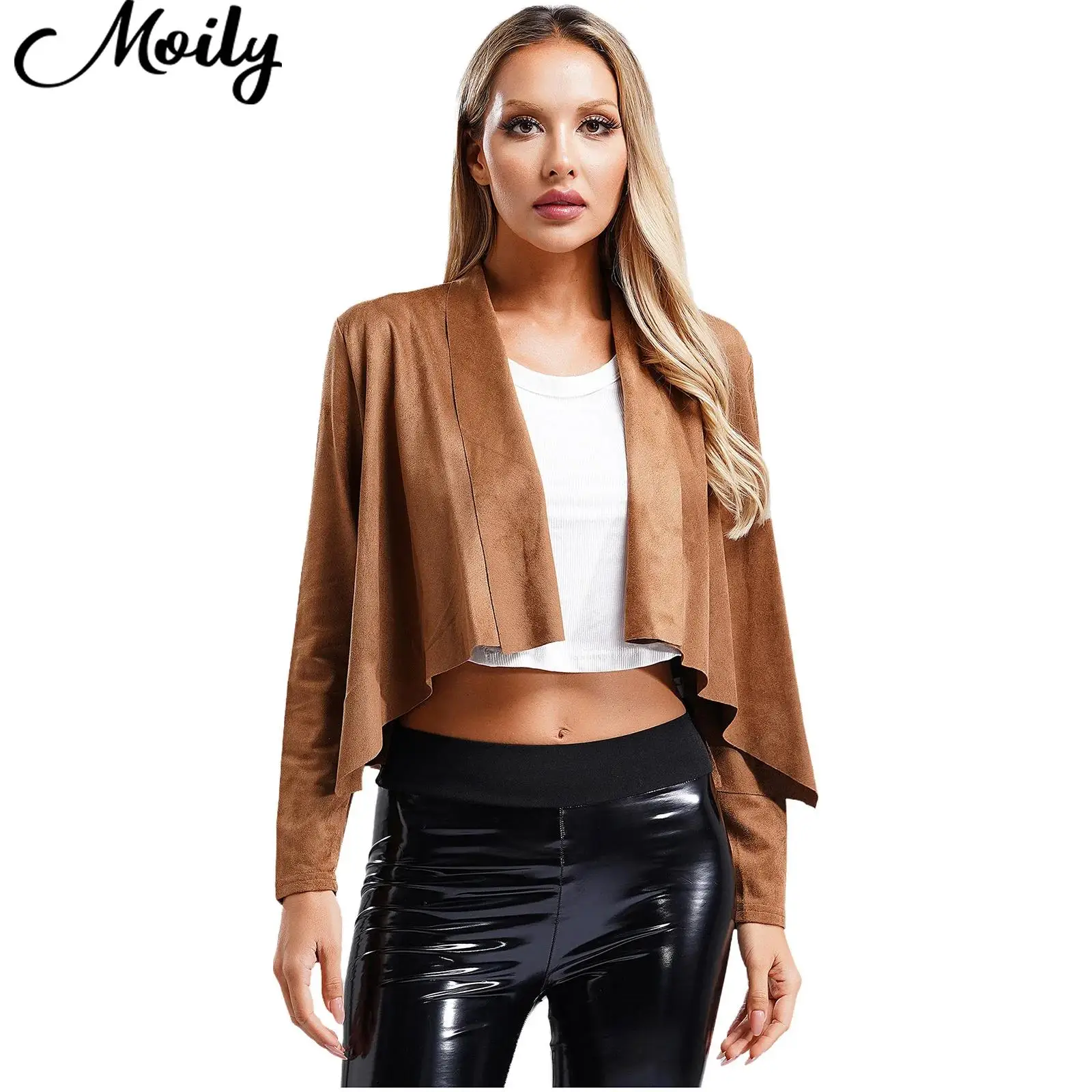 

Fashion Womens Outerwear Jacket Stylish Faux Suede Cardigan Evening Capes Long Sleeve Open Front Bolero Crop Jackets Coats