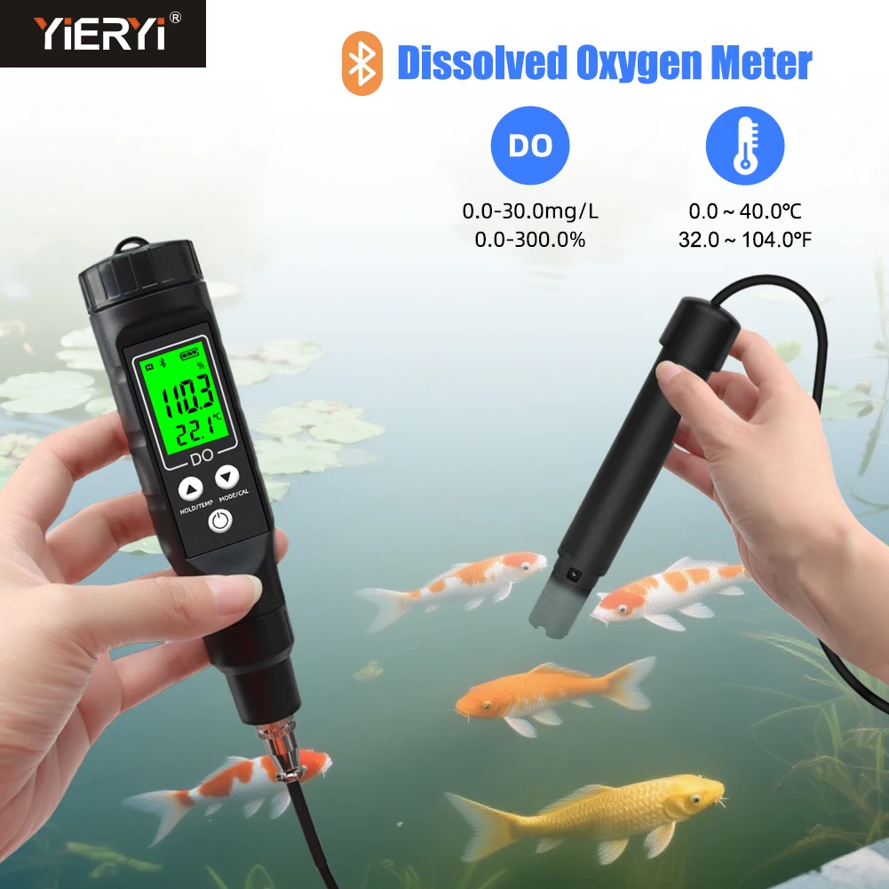

Yieryi Smart Dissolved Oxygen Meter with ATC APP Data Logger Digital Online DO Tester Kit for Aquarium Fish Koi Pond Aquaculture