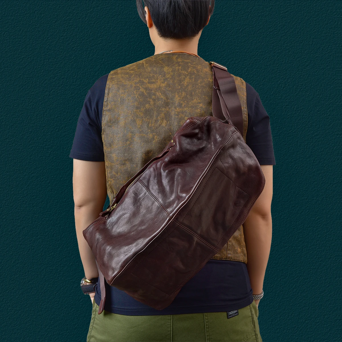 travel soft first layer leather men's shoulder bag vintage designer handmade brand genuine leather large-capacity crossbody bag