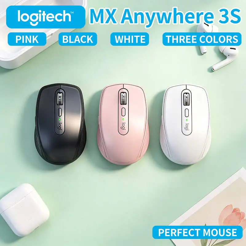 Ergonomic Logitech MX Anywhere 3S Mouse - 8K DPI, Hyper-Scroll, Silent Click, 3-Device Connect, USB-C Charge for Train Travel