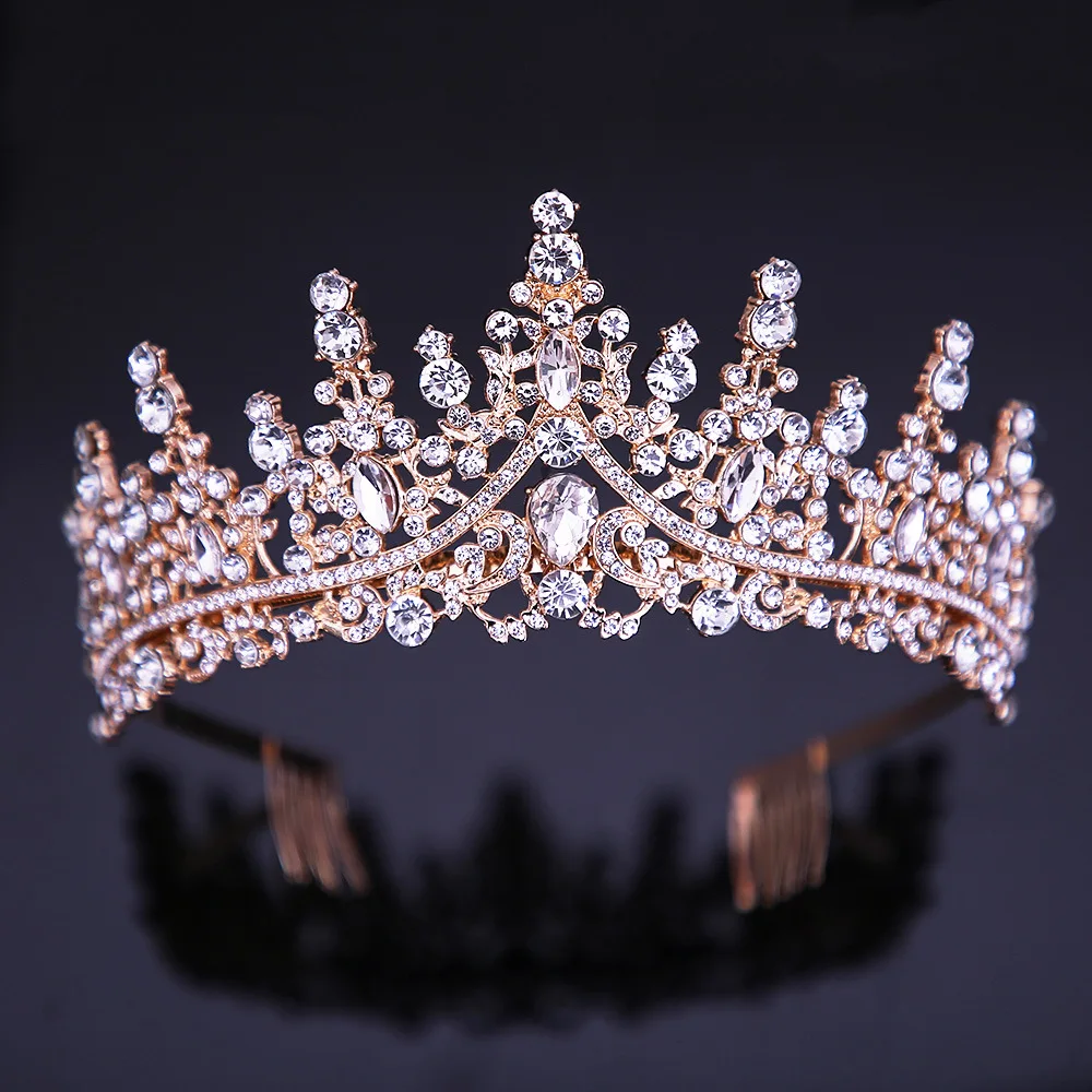 DIEZI Baroque 6 Colors AB Crystal Crown Tiara For Women Wedding Party Bride Headwear Hair Dress Accessories Rhinestone Tiaras