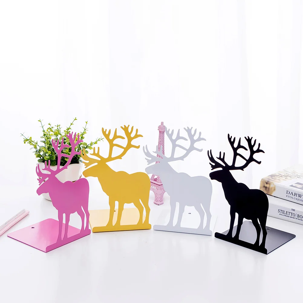 

1Pair Elk Pattern Metal Book Stand Bookend Desktop Organizer for Books Files and Magazines Office Home
