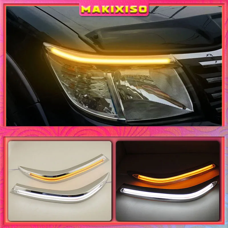 

2PCS Car Headlight Eyebrow Decoration Yellow Turn Signal Relay LED Daytime Running Light For Toyota Hilux Vigo 2012 2013 2014