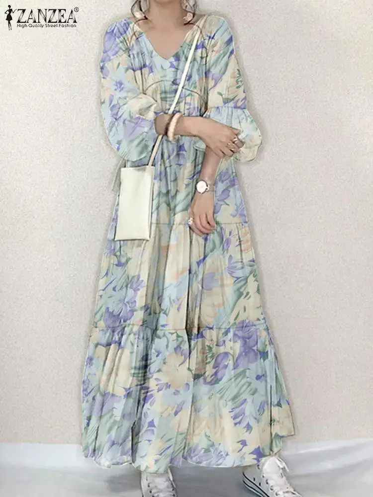 Zanzea-女性のための花柄の長袖ドレス,休暇のサンドレス,女性のドレス,カジュアルなゆったりとしたカフタン,パーティーのファッション,秋,2024