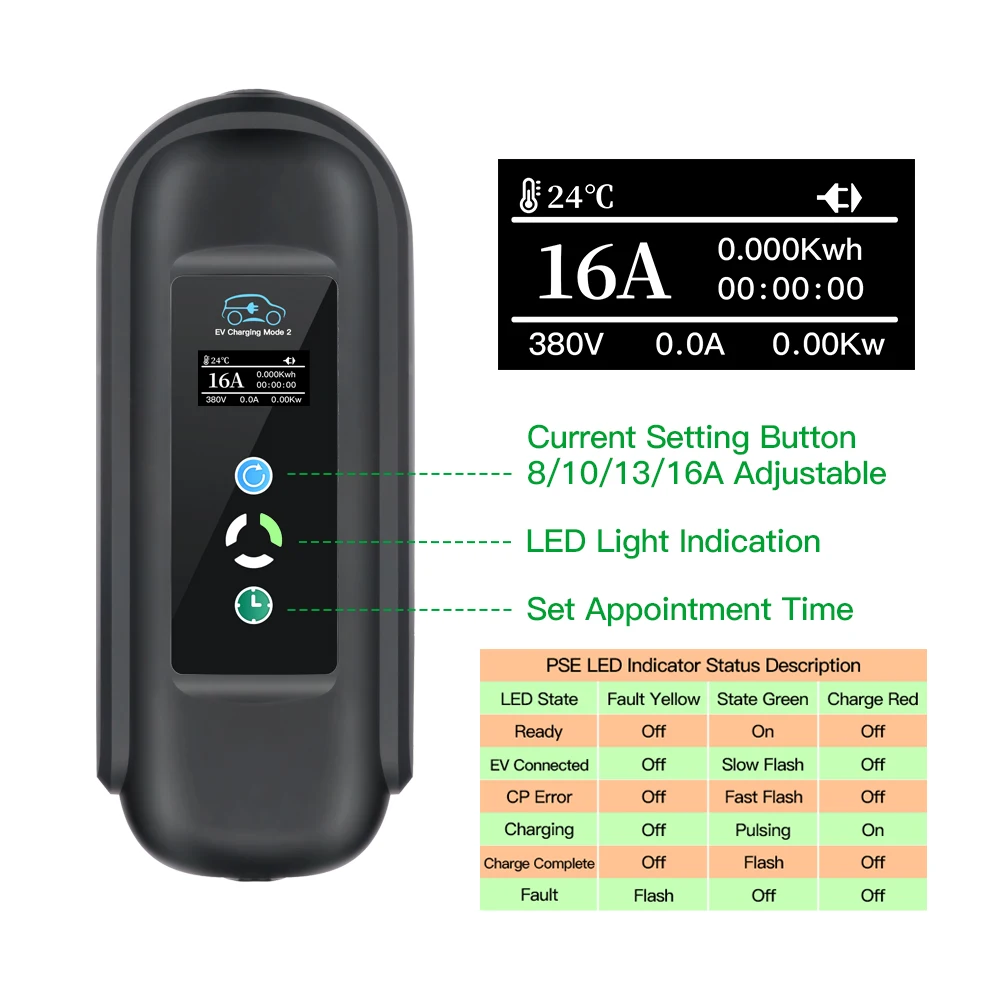 Isigma المحمولة 11KW 16A EV شاحن محمول Type2 IEC62196-2 EVSE شحن صندوق مركبة كهربية شاحن سيارات CEE التوصيل 5 متر كابل